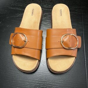 Sonoma Tan Slide Sandals with Metal Buckle